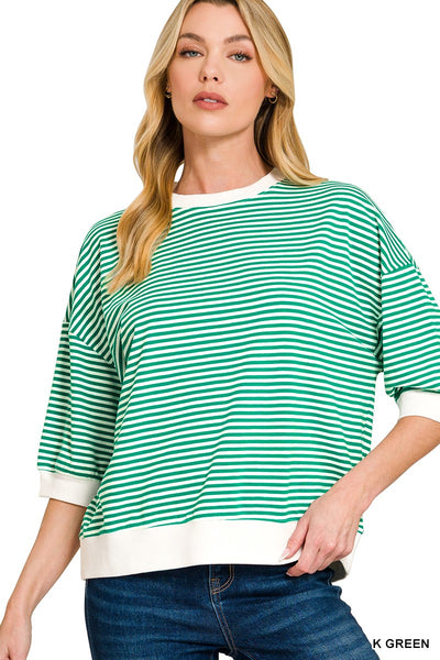 Striped Contrast Trim Banded Top 3481