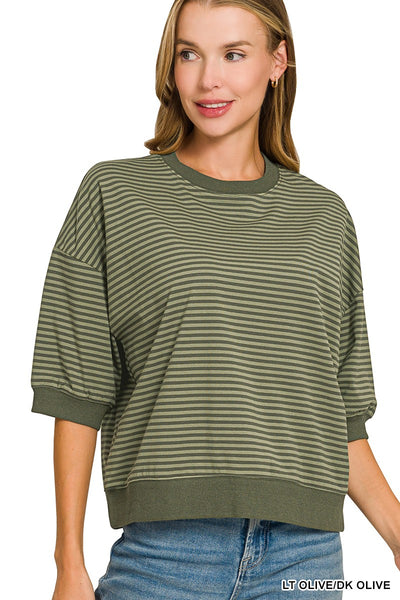 Striped Contrast Trim Banded Top 3481
