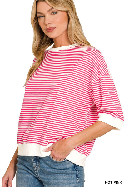 Striped Contrast Trim Banded Top 3481