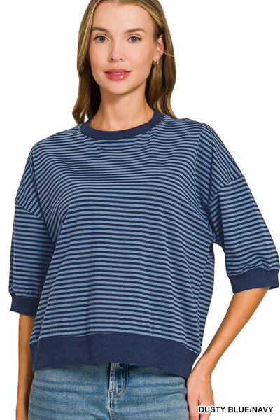 Striped Contrast Trim Banded Top 3481