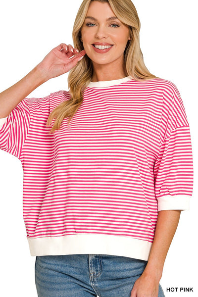 Striped Contrast Trim Banded Top 3481