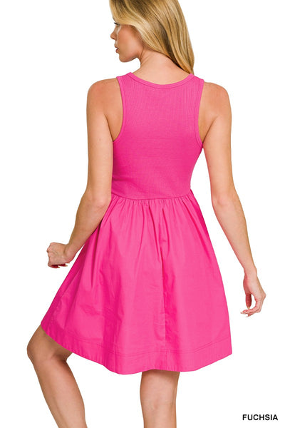 Combed Knot and Woven Dress with Pockets 7372