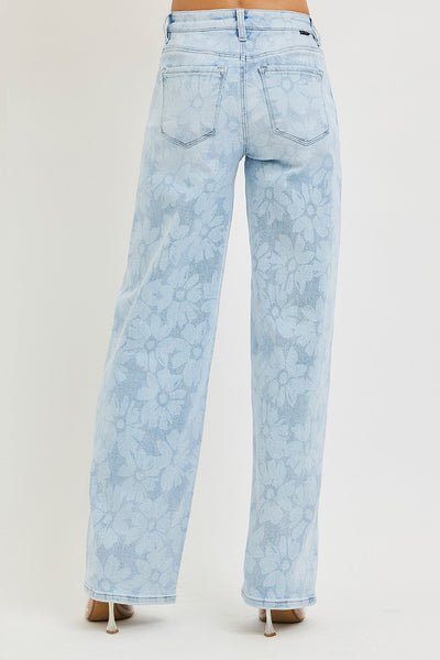 Risen High Wide Baggy Floral Print Jeans 1580