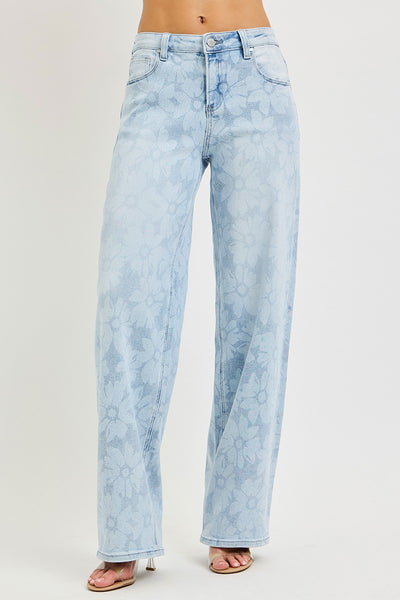 Risen High Wide Baggy Floral Print Jeans 1580
