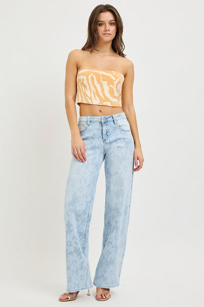 Risen High Wide Baggy Floral Print Jeans 1580