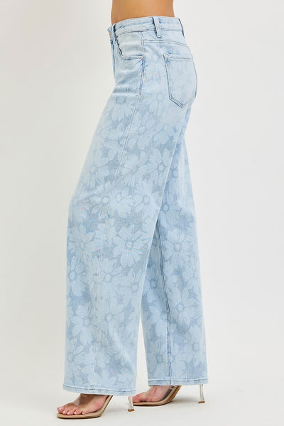 Risen High Wide Baggy Floral Print Jeans 1580