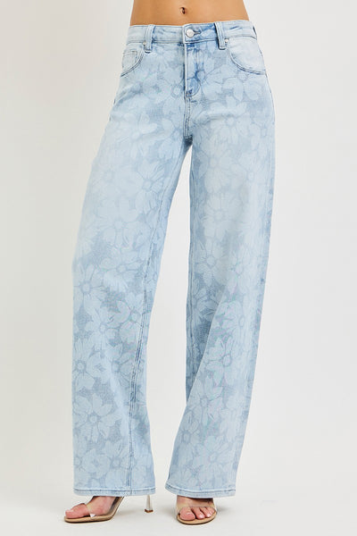 Risen High Wide Baggy Floral Print Jeans 1580
