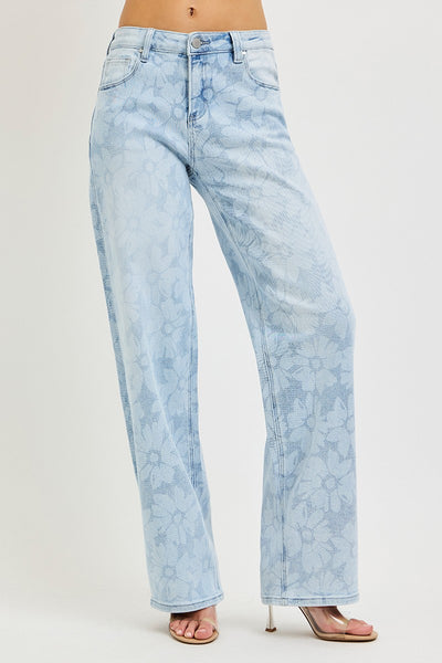 Risen High Wide Baggy Floral Print Jeans 1580