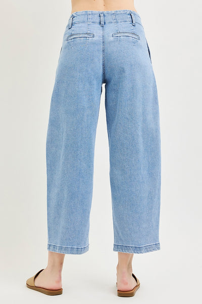 Risen Slouchy Crop Barrel Pleated Jeans 21760