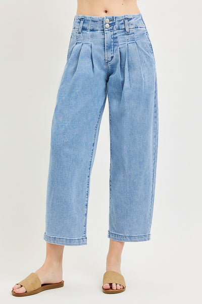 Risen Slouchy Crop Barrel Pleated Jeans 21760