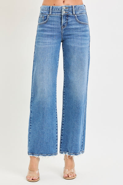 Risen High Rise Wide Jeans With Double Waist Details 21729