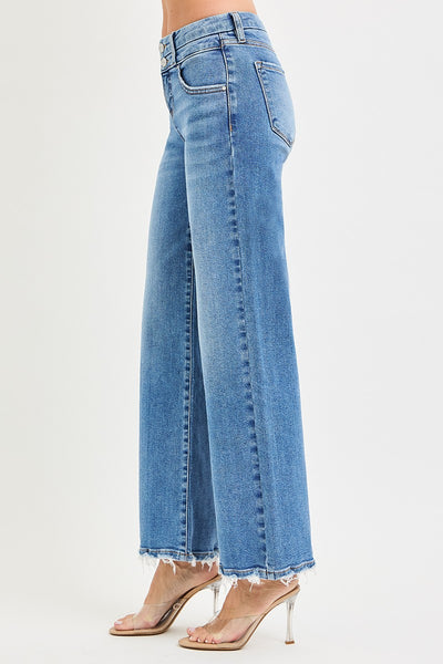 Risen High Rise Wide Jeans With Double Waist Details 21729