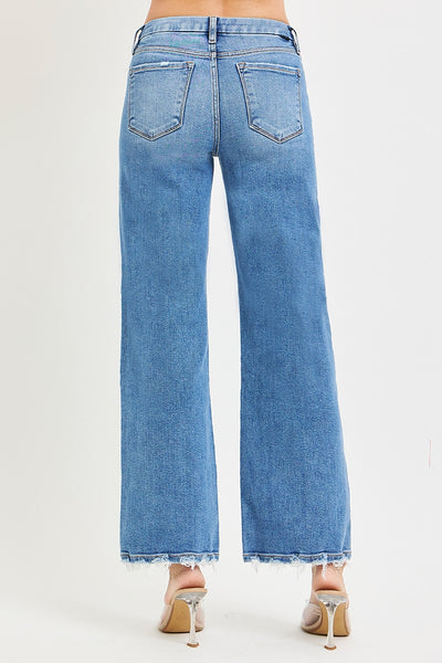 Risen High Rise Wide Jeans With Double Waist Details 21729
