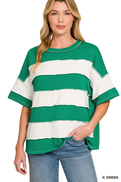 French Terry Striped Exposed Seam Top 5381