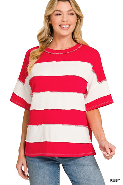 French Terry Striped Exposed Seam Top 5381