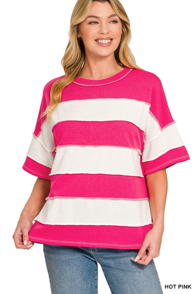 French Terry Striped Exposed Seam Top 5381