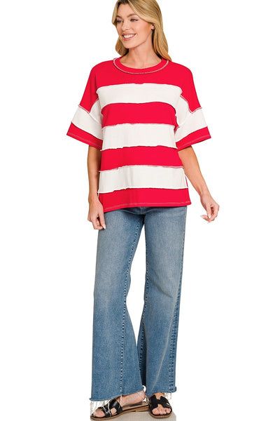 French Terry Striped Exposed Seam Top 5381