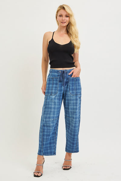 Risen Slouchy Barrel Plaid Jeans 21258