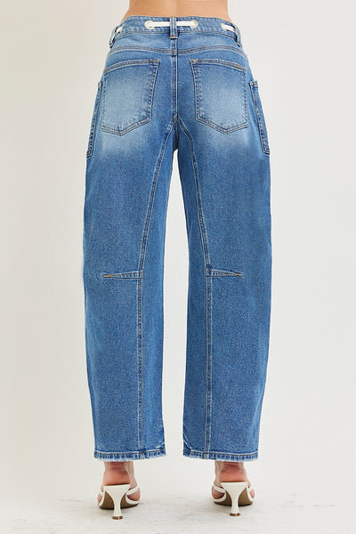 Risen Slouchy Crop Barrel Eyelet Waistband Jeans 21781