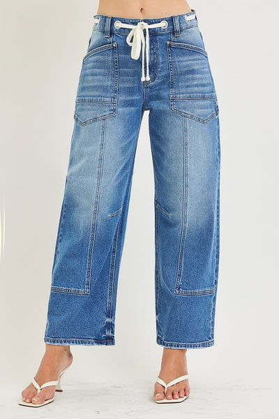Risen Slouchy Crop Barrel Eyelet Waistband Jeans 21781