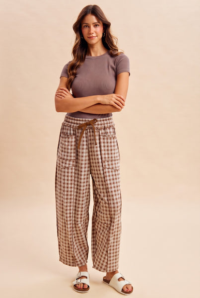 Soft Brushed Check Barrel Fit Utility Knit Pants 6612A