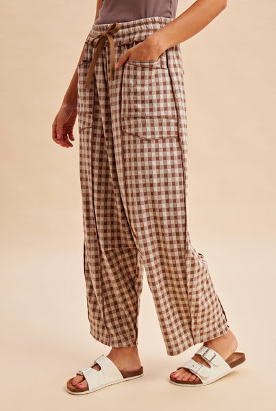 Soft Brushed Check Barrel Fit Utility Knit Pants 6612A