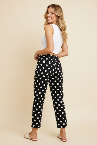 Polka Dot High Rise Straight Leg Pants 40176