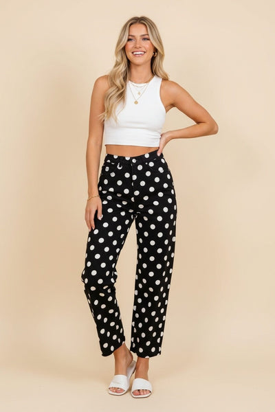 Polka Dot High Rise Straight Leg Pants 40176