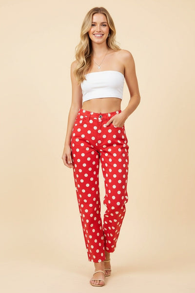 Polka Dot High Rise Straight Leg Pants 40176