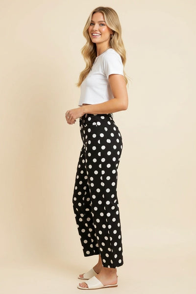 Polka Dot High Rise Straight Leg Pants 40176