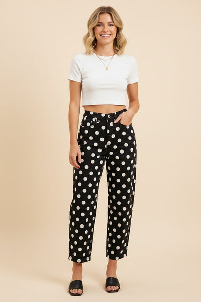 Polka Dot High Rise Straight Leg Pants 40176