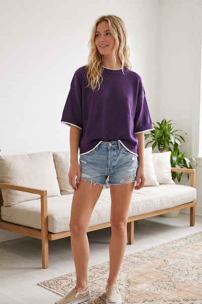Gameday Contrast Trim Oversized Sweater 2333