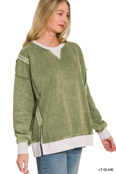 Fleece Acid Washed Contrast Trim Pullover 4580