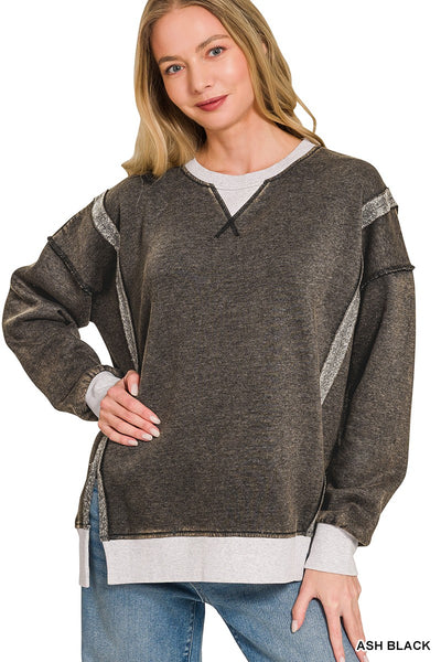 Fleece Acid Washed Contrast Trim Pullover 4580