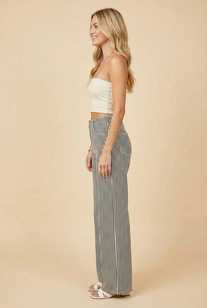 High-rise Wide-leg Railroad Stripe Utility Jeans 40087