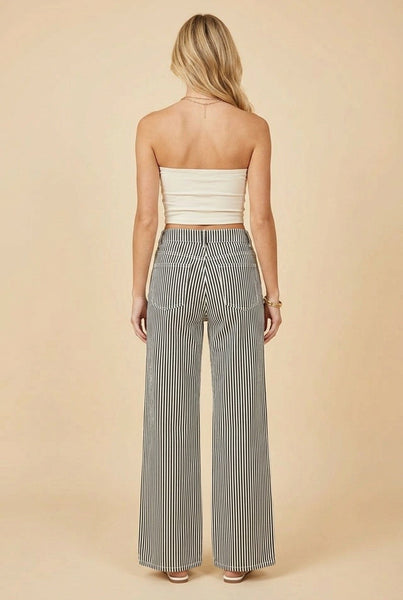 High-rise Wide-leg Railroad Stripe Utility Jeans 40087