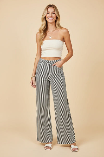 High-rise Wide-leg Railroad Stripe Utility Jeans 40087