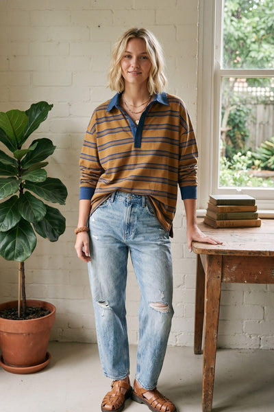 Oversized Striped Rugby Pullover 2355