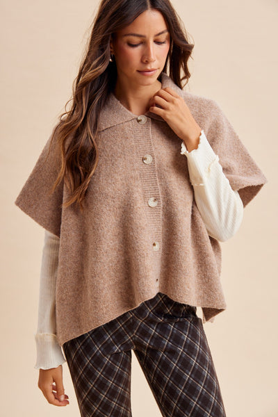 Side Slit Sweater Cape Cardigan 8897