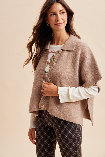 Side Slit Sweater Cape Cardigan 8897