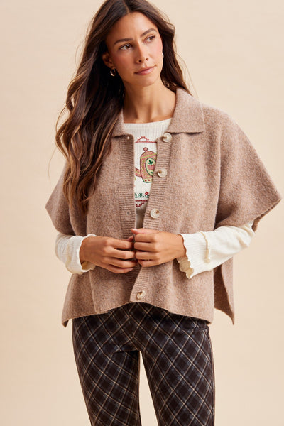 Side Slit Sweater Cape Cardigan 8897
