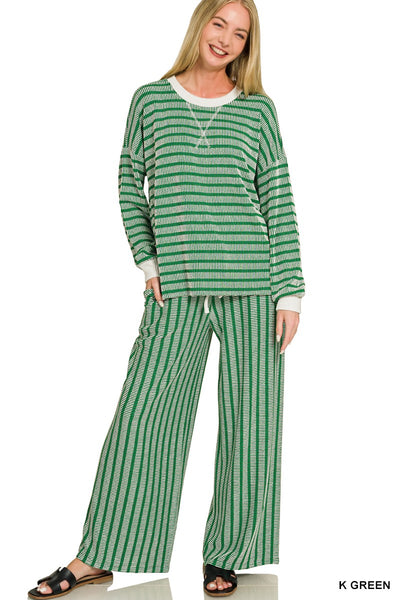 Raised Rib Striped Pullover & Pants Set 8660