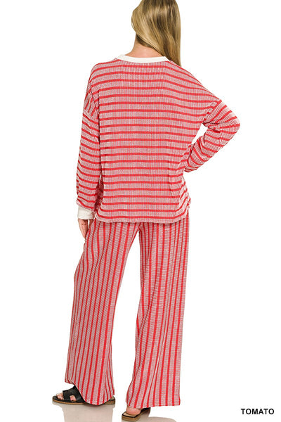 Raised Rib Striped Pullover & Pants Set 8660
