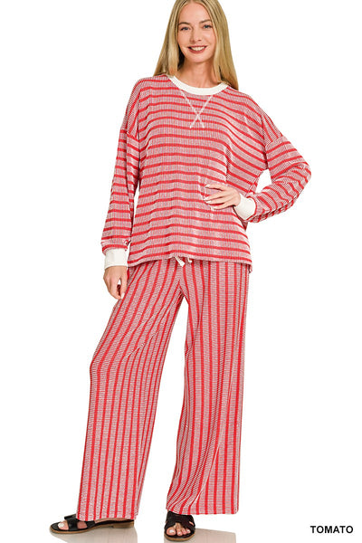 Raised Rib Striped Pullover & Pants Set 8660