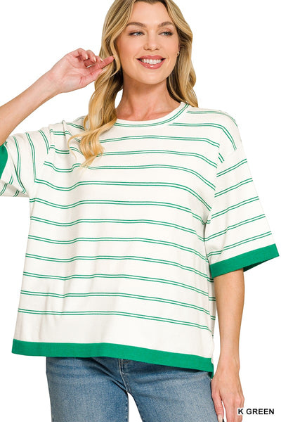 Viscose Stripe Short Sleeve Sweater 2809