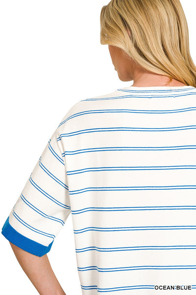 Viscose Stripe Short Sleeve Sweater 2809