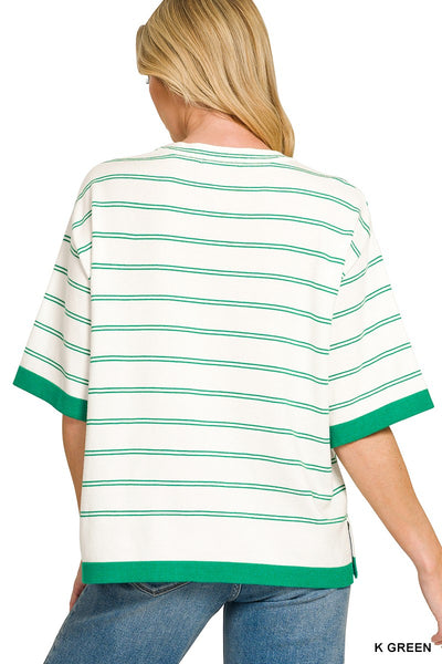 Viscose Stripe Short Sleeve Sweater 2809
