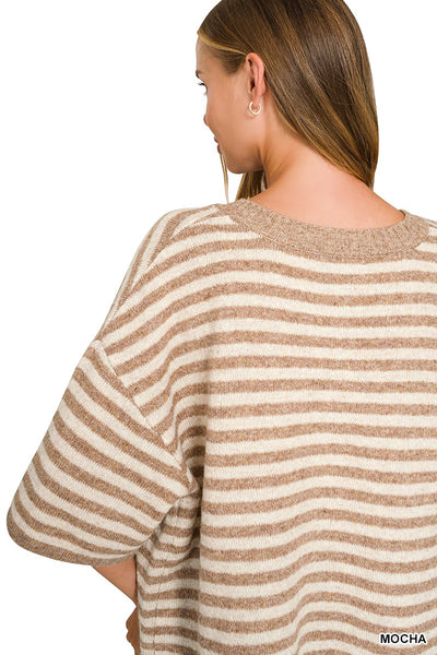 Striped Wool Blend Short Sleeve Cardigan 2835