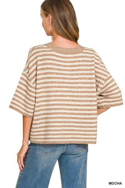 Striped Wool Blend Short Sleeve Cardigan 2835