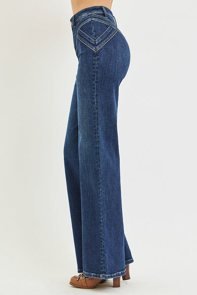 Risen High Rise Wide Leg Yoke Detail Jeans 20015
